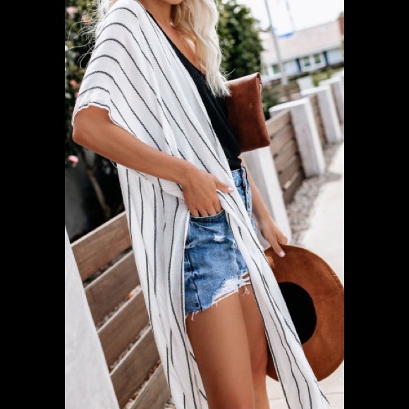 White Striped Open Kimono Multi-Season New In Package - Picture 6 of 12